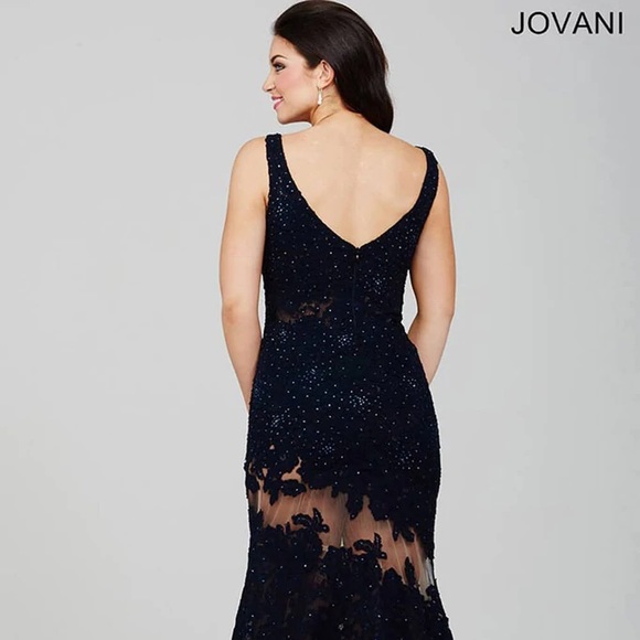 JOVANI NAVY BLUE SLEEVELESS SHEER DRESS 36074 - Picture 4 of 5